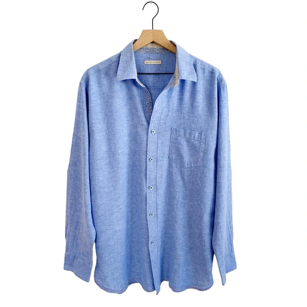 Age of Wisdom Chambray Linen Blend Shirt - Picture 1 of 10